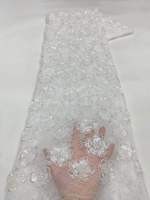 Tissu en dentelle noire 3D perlée à motifs floraux dispersés, broderie de sequins en grappe, vendu au mètre, plusieurs couleurs en stock, livraison rapide