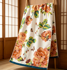 [Chuchotements de Papillons Parmi les Fleurs] Serviette de Bain en Gaze de Coton Pur Moderne et Écologique avec Motif Floral pour Usage Domestique - 80x160cm - Product Image 2