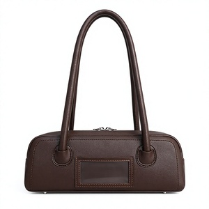 Brown PU Water Resistant Fashion Shoulder Bag Ruch for <b>Handbag</b> Zipper Purse for Daily Commute - Product Image 1