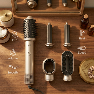 เครื่องจัดแต่งทรงผมแบบลมร้อนความเร็วสูง หวีไดร์เป่าผมแบบม้วนอัตโนมัติ แปรงยืดผมแบบไอออนิก 5 in 1 แปรงลมร้อนไดร์เป่าผมและม้วนผม - Product Image 4