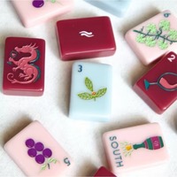 Jeu de Mahjong américain en acrylique rose clair, 160 tuiles en relief motif vigne de raisin, jeu de société familial, cadeau pour fête