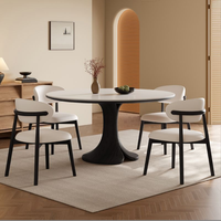 Nouvelle table à manger compacte de luxe léger, style rétro français, en bois et ardoise, avec plateau en pierre frittée massif haut de gamme, finition blanc mat pur et noir