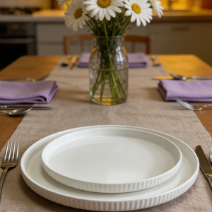 Vajilla Moderna <span class=keywords><strong>de</strong></span> Melamina Blanca Acanalada, Apta <span class=keywords><strong>para</strong></span> Alimentos, con Plato, Tazón y Taza <span class=keywords><strong>para</strong></span> Restaurantes - Product Image 6