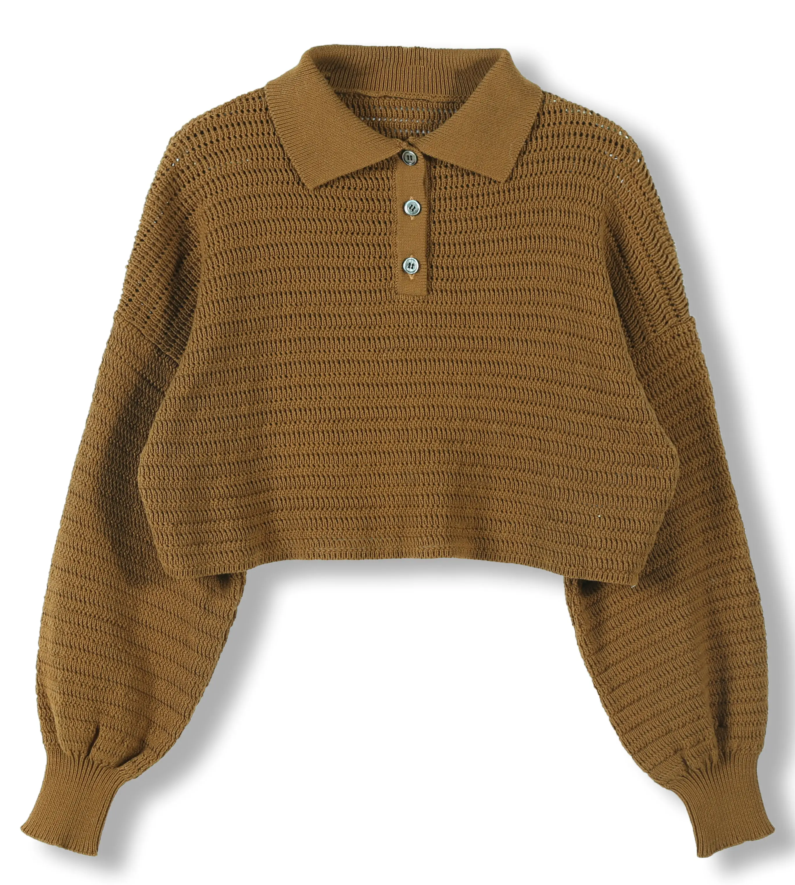 2024 Custom Women Luxury Elegant Autumn Winter Button Up Collar Long Sleeve Pullover Sweater