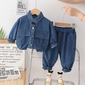 Crianças Outono roupas meninos de manga comprida Roupas denim calça casual 2 peças Toddler Outfit set