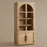 Bibliothèque en chêne massif vintage de haute qualité, armoire haute avec vitrine en verre, armoire décorative cintrée