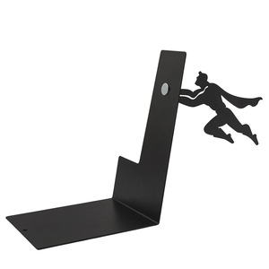 Black Metal Superhero Bookend Art Deco Irregular Silhouette <b>Book</b> Holder for Home Office Bookshelf Decor - Product Image 1