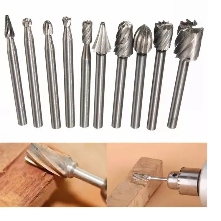 Wholesale 10Pcs High speed steel burr bit set electric File Rasp drill bit 1/8inch woodworking tools