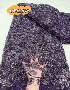 Ren vải french ren với thạch và hạt nặng thêu 100% Polyester sang trọng 3D Hàn Quốc Wedding Ren DRESS - Product Image 4