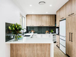 Moderno de <span class=keywords><strong>alta</strong></span> presión laminado puerta de madera brillante acabado <span class=keywords><strong>mate</strong></span> conjunto de gabinete de cocina - Product Image 3