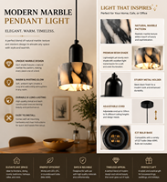 Mini Suspension Tambour en Marbre Naturel avec Capuchon Noir Mat et Cordon Réglable pour Salle à Manger, Îlot de Cuisine, Lampe de Plafond Suspendue
