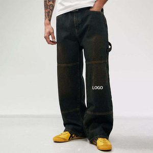 Pantalones Vaqueros Anchos Personalizados de Algodón 100% con Múltiples Bolsillos, Estilo Cargo, para Hombre, Corte Recto, Pierna Ancha, Jogger, Skater, Streetwear - Product Image 1