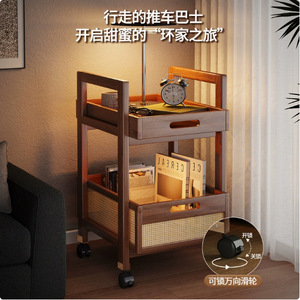 Table d'appoint mobile avec roulettes, plateau en bois, style vintage, table basse, petite étagère de rangement pour salon, chambre à coucher - Product Image 3