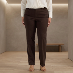 Pantalon droit taille mi-haute en mélange de laine couleur unie pour femme, infroissable, coupe classique, longueur complète, décontracté, pour l'automne - Product Image 3