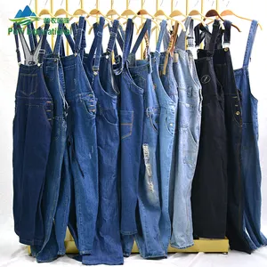 PUYI 2022 plus size suspender trousers Denim pants second hand clothes in europe