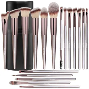 Wholesale Professional Champagne Gold Make Up Brushes 18 Piece Cosmetic Makeup Brush Kit With Brush Holder