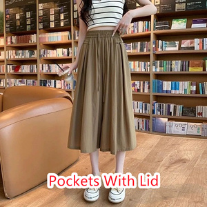 High Waist Women Summer Loose Pants Fashion Pleated Pockets Loose <strong>Trousers</strong> <strong>Wide</strong> <strong>Leg</strong> Summer Lady Casual <strong>Cropped</strong> Pants - Product Image 3