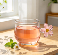 Mug en verre borosilicate soufflé à la main, tasse à café transparente avec poignée fleur rose, résistant à la chaleur, pour thé, lait et autres boissons