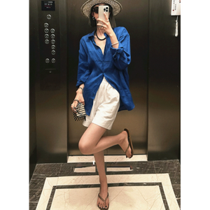 Camicetta da <span class=keywords><strong>donna</strong></span> <span class=keywords><strong>oversize</strong></span> in tessuto di <span class=keywords><strong>lino</strong></span> camicie di colore semplice con Logo personalizzato - Product Image 4