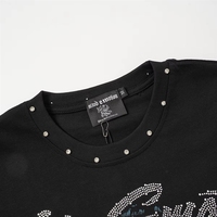 MIXED EMOTION Nouveau T-shirt Homme Américain à Motif Dessin Animé, Imprimé Haute Définition, avec Strass, Coupe Oversize, Respirant, Grammage Lourd, Style Urbain Sombre