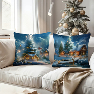 Pemandangan desa Natal yang nyaman pada bantal hias untuk dekorasi rumah yang meriah - Product Image 4