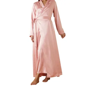 Custom Long Sleeve Silk Satin Pijama Set Ladies Solid Pattern Nightgown Plus Size Women's Sleepwear for Spring