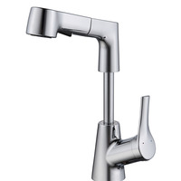 Robinet de lavabo contemporain en alliage de zinc électroplaqué et céramique, réglable en hauteur, avec douchette extractible double jet multifonction