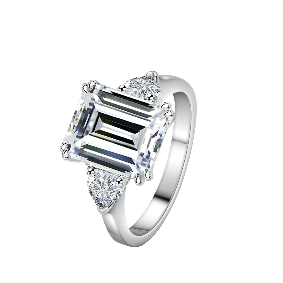 4Ct joyería fina anillo de corte esmeralda rodio anillo de ajuste de racimo grande S925 plata esterlina VVS Moissanite Joyería de diamantes