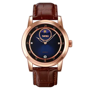 Skmei 9300 prix bracelet en cuir montre homme montre-bracelet à quartz montres plaqué or