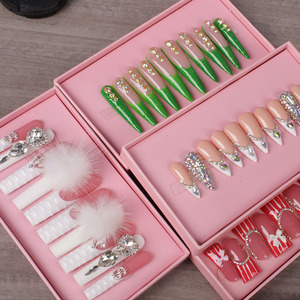 Venta al por mayor 10 piezas <span class=keywords><strong>de</strong></span> <span class=keywords><strong>uñas</strong></span> <span class=keywords><strong>de</strong></span> acrílico ABS pintadas a mano hermoso diseño hecho a mano para niñas presione en la aplicación del dedo - Product Image 1
