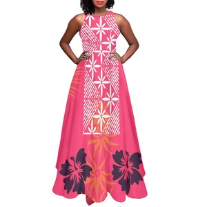 Abiti Muumuu hawaiani <span class=keywords><strong>abbigliamento</strong></span> donna tribale polinesiano samoano Pink Tapa Flower Print personalizza la tua immagine abito altalena donna - Product Image 1