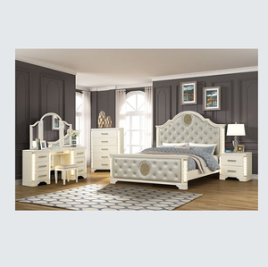 Queen 5 <b>Pc</b> Luxury Contemporary Adjustable LED Vanity Bedroom <b>Set</b> Made with Wood in Beige - Product Image 1