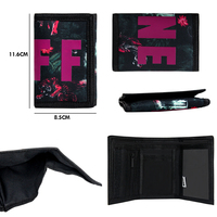Dompet Lipat Tiga Poliester dengan Logo, Kantong Resleting, Penutup Velcro, Aman, Portabel, Tempat Kartu
