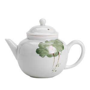Théière en céramique Shangyan, porcelaine blanche, motif lotus, avec couvercle, théière individuelle pour servir le thé - Product Image 4