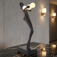 Lampe sur pied en résine, style moderne et minimaliste, avec figurine abstraite tenant une boule, lumière tricolore, économe en énergie, intensité variable, E27