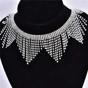 Triangular de prata com borla, strass de vidro com corrente, metálica e cristal, para roupas de vestido de dança