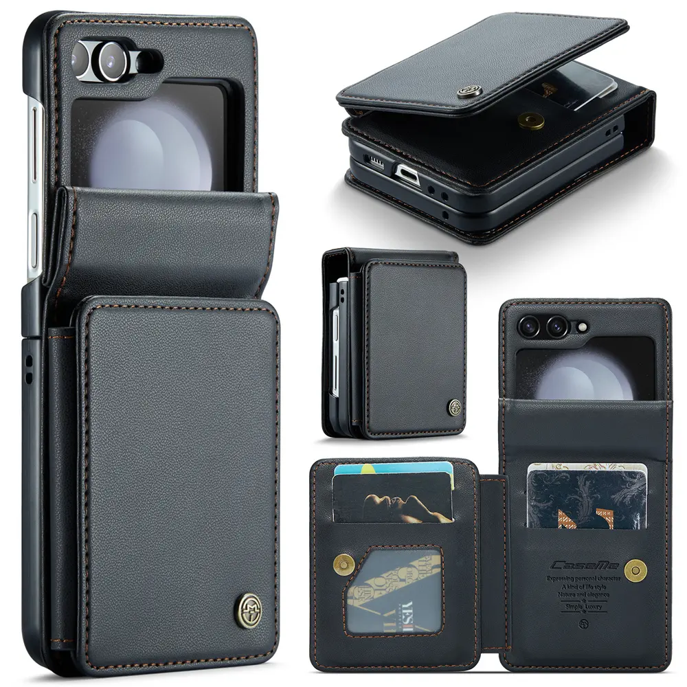 Retro PU Leather Flip Cover Wallet Card Slot Folding Kickstand Phone Case for Samsung Galaxy Z Flip 5