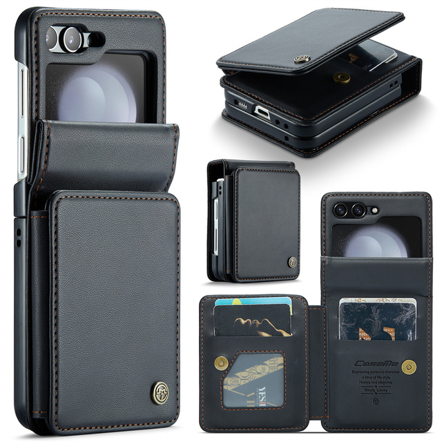 Retro PU Leather Flip Cover Wallet Card Slot Folding Kickstand Phone Case for Samsung Galaxy Z Flip 5
