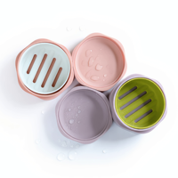 Boîte à savon portable en silicone de couleur pastel, design hexagonal, avec couvercle et couche de drainage amovible pour les voyages et le camping