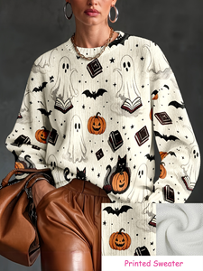 Maglione da Donna per Halloween con Collo Tondo, Lavorato a Macchina con Stampa a Trasferimento Termico, Personalizzabile per Uso Quotidiano e Festivo - Product Image 1