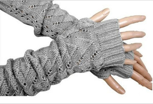<span class=keywords><strong>Crochet</strong></span> Sans <span class=keywords><strong>Doigts</strong></span> longs Femmes Tricot Manchettes Manches Losange Gants Pouce Trou Mitaines - Product Image 2