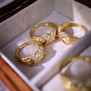 Xinfly 18K Pure Gold Wedding <b>Ring</b> Brushed <b>Cross</b> X Pattern with 0.29CT Natural Diamond Elegant Wedding Stern <b>Ring</b> - Product Image 3