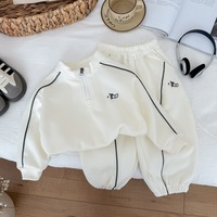 Ensemble en mélange de coton pour tout-petits et enfants, sweat-shirt à demi-zip doublé polaire et pantalon de jogging à revers côtelés, vêtements décontractés doux pour enfants