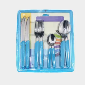 Cheap plastic handle flatware 24pcs cutlery set knife fork spoon for home party event