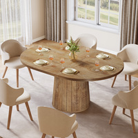 Mesa de Comedor Ovalada Tribesigns para 6 Personas, Mesa de Comedor de Cocina Estilo Rústico de 55.11 Pulgadas con Pedestal Cilíndrico (Marrón Rústico)