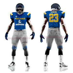 Suministro directo de fábrica Uniforme de fútbol americano Aparejos personalizados Sarga Nombre y número Impreso Kits de uniformes de fútbol americano - Product Image 2