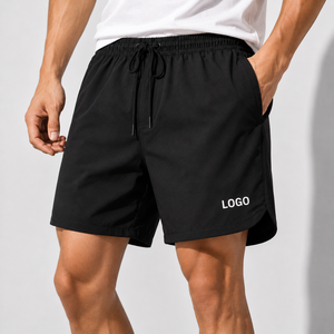 Pantalones Cortos Deportivos Casuales para Hombre, Color Marrón Oscuro, de Secado Rápido, con Cordón en la Cintura y Logotipo Estampado, Tejido Ligero - Product Image 1