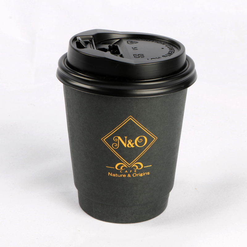 Custom Logo printed disposable double wall gold foil stamping black hot coffee paper cup