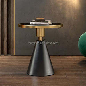 Table d'appoint ronde de style italien moderne en ardoise et métal doré pour salon, meubles de maison - Product Image 2