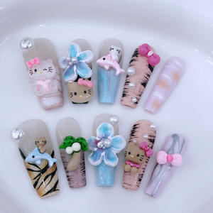 เล็บอะคริลิคทรงอัลมอนด์ลายดอกไม้ ทำมือ 10 ชิ้น พร้อมตัวอย่างฟรี แบบกดติดสำเร็จรูปทรงเฟรนช์ สไตล์เล็บสติลเลตโต้ สำหรับนิ้วมือ <span class=keywords><strong>หมาย</strong></span><span class=keywords><strong>เลข</strong></span>รุ่น - Product Image 6